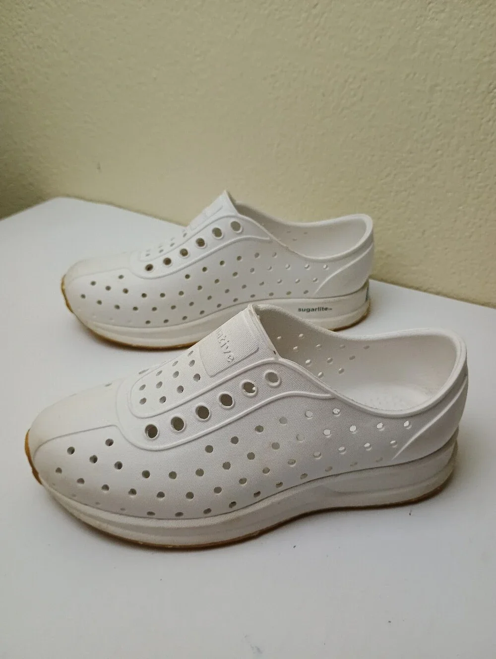 Native Little Kids Slip-On Water Shoes in White and Glitter Gold - Washable